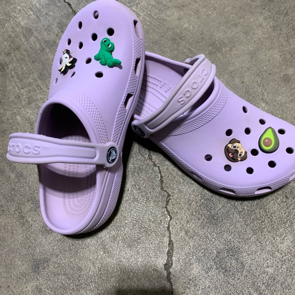 CROCS Purple Sandals with Playful Charms | Women 7